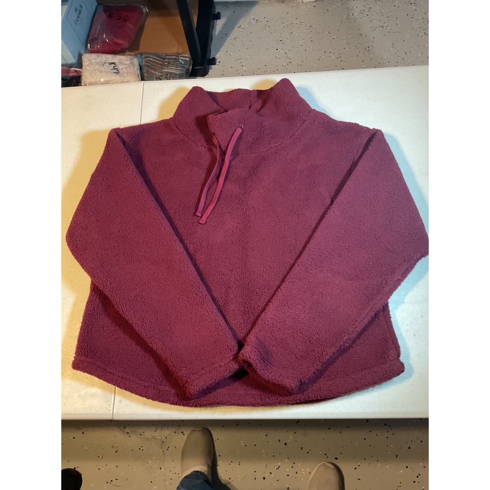 Serra Fuzzy Fleece Pullover Mock Neck‎ Burgundy Casual Comfy Warm Womens Large